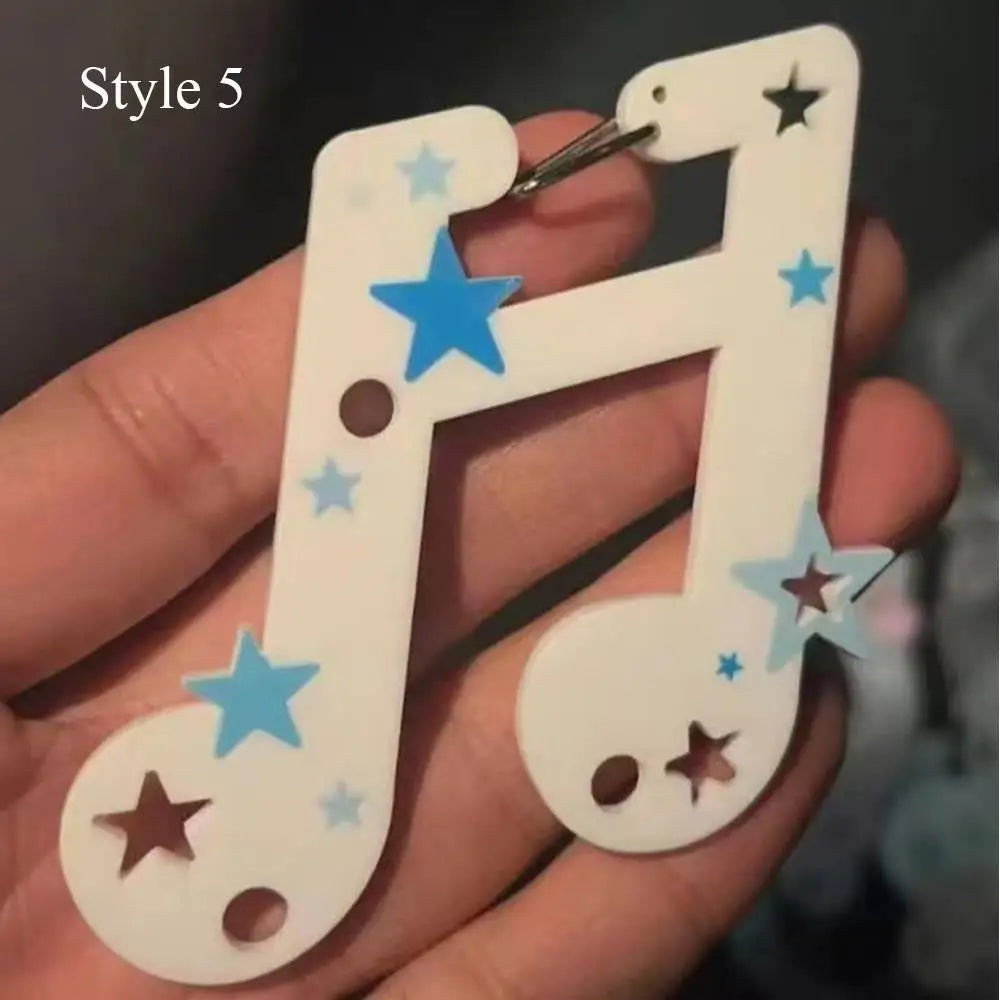 White acrylic resin music note keychain with blue and dark star cutouts for bags creative bag or phone pendant backpack