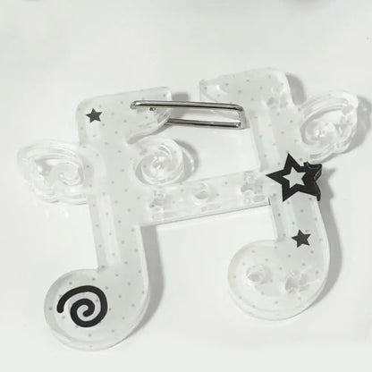 Clear acrylic resin music note hair clip with black star and spiral decals for bags creative bag and phone pendant backpack