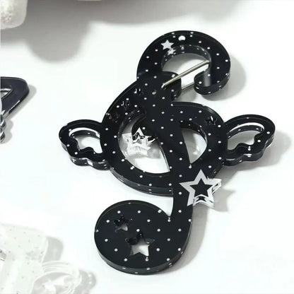 Black glossy resin music note brooch with white stars and polka dots for bags creative bag and phone pendant backpack