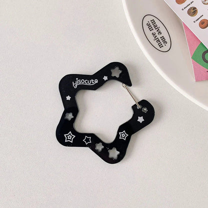 Black star-shaped resin music note clip with white star cutouts and hisocute engraving for bags creative bag charm