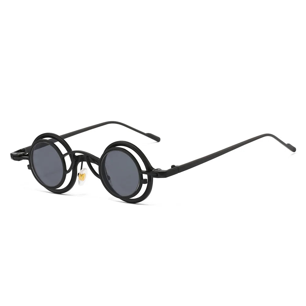 Black round sunglasses unisex with dark gray lenses metallic nose bridge men steampunk glasses sun shades uv400