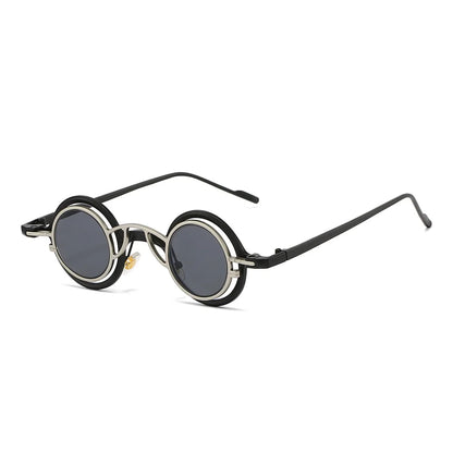 Black and silver steampunk round sunglasses unisex with dark gray lenses sun shades uv400 for men steampunk glasses