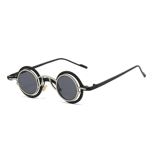 Black and silver steampunk round sunglasses unisex with dark gray lenses sun shades uv400 for men steampunk glasses