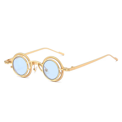 Gold-toned round sunglasses unisex with light blue tinted lenses men steampunk glasses sun shades uv400