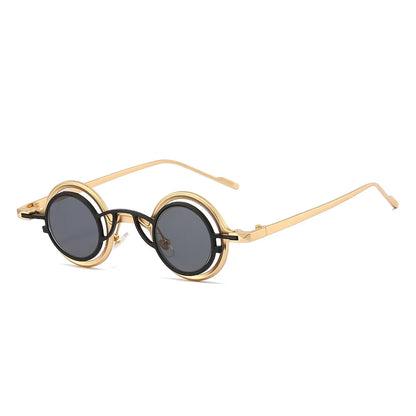 Gold-toned steampunk round sunglasses unisex with black frames dark gray lenses sun shades uv400 for men steampunk glasses
