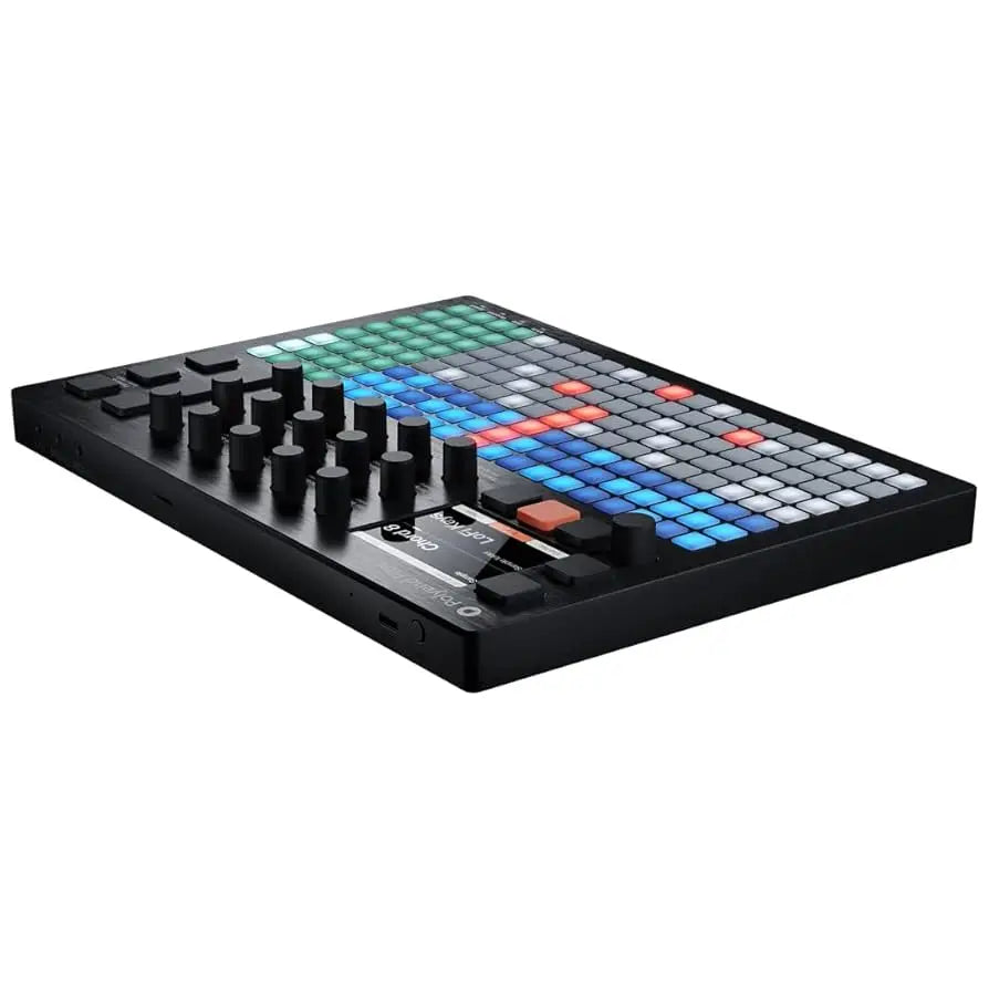 Black novation launchpad pro midi sampler sequencer with colorful illuminated grid and rotary knobs for sales play audio