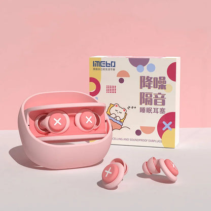 Pink silicone earplug sleep ear plug canceling noise reduction nestled in a matching pink soundproof anti soft charging case