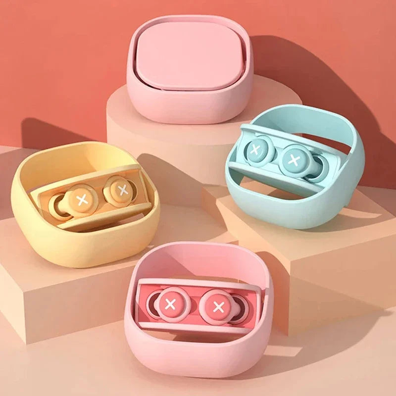 Pastel-colored silicone earplug sleep earbuds with noise reduction and sound absorption feature in soft matte cases