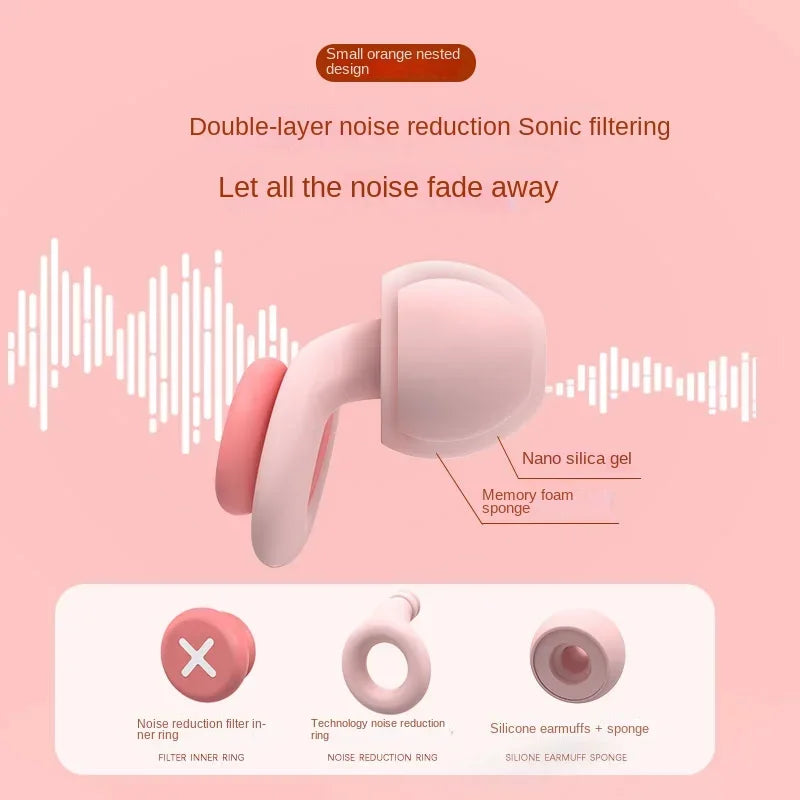 Pink silicone earplug sleep with memory foam sponge and nano silica gel for effective noise reduction and sound absorption