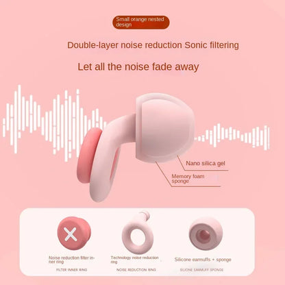 Pink silicone earplug sleep with memory foam sponge and nano silica gel for effective noise reduction and sound absorption