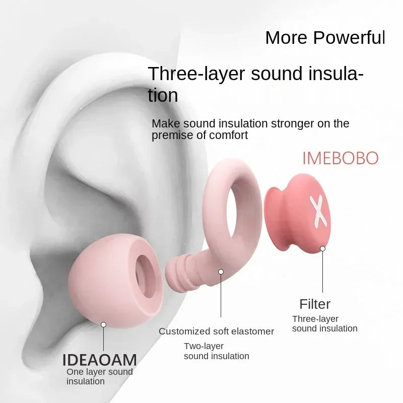 Pink imebobo silicone earplug sleep noise reduction earplugs with soft elastomer design and three-layer sound absorption