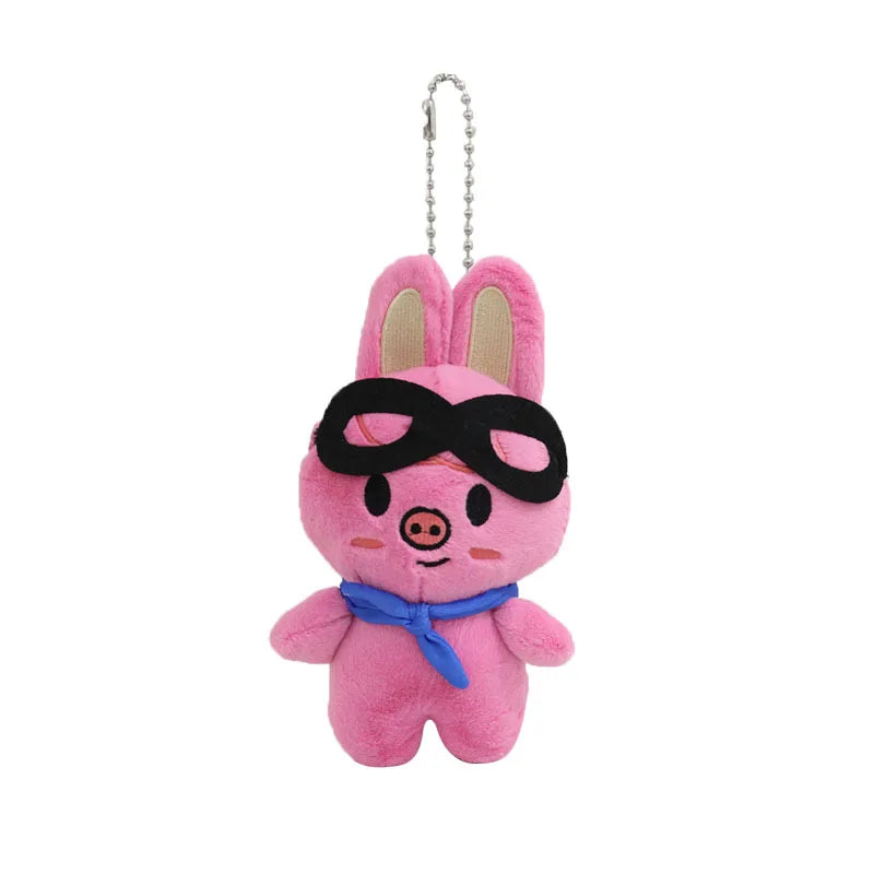 Pink plush pig skzoo plush keychain with black goggles and blue magic academy cloak scarf toy fan gift accessory
