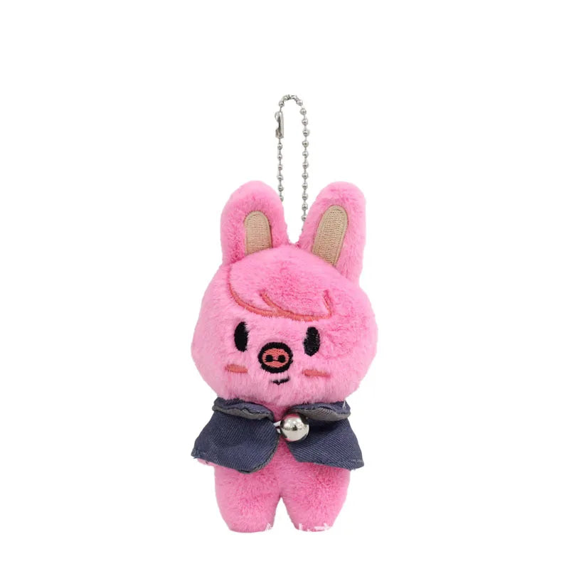 Pink plush rabbit skzoo plush keychain with tan ears and magic academy cloak backpack accessory toy fan gift