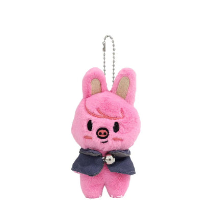 Pink plush rabbit skzoo plush keychain with tan ears and magic academy cloak backpack accessory toy fan gift