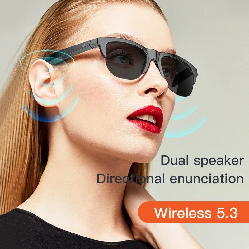 Black technology anti-touch smart sunglasses glasses with wireless 5.3 and dual speakers for outdoor sports headphones