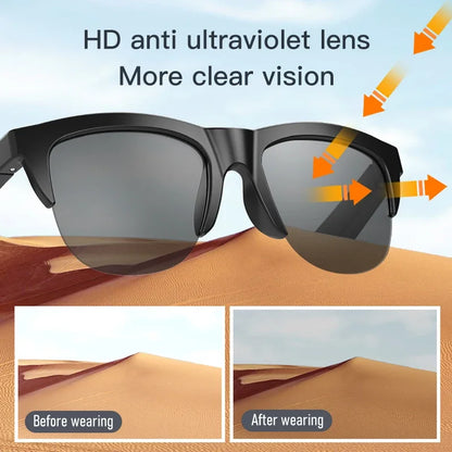 Black-framed new smart bluetooth v5.3 sunglasses with hd anti-ultraviolet lenses and black technology anti-touch sports headphones hifi for outdoor use