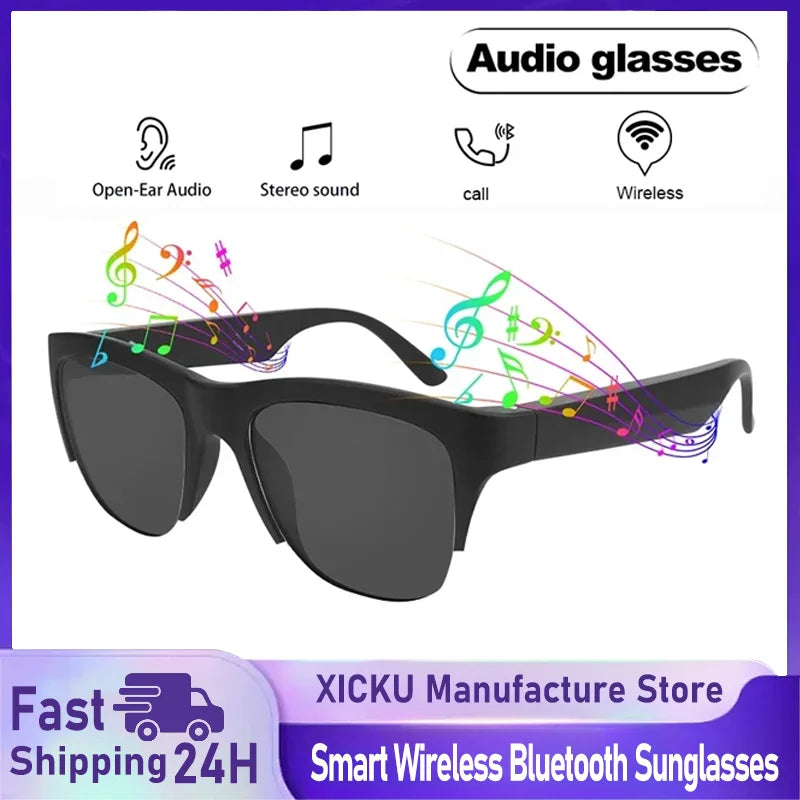 Black technology anti-touch smart bluetooth sunglasses with sleek frames and sports headphones hifi for outdoor use
