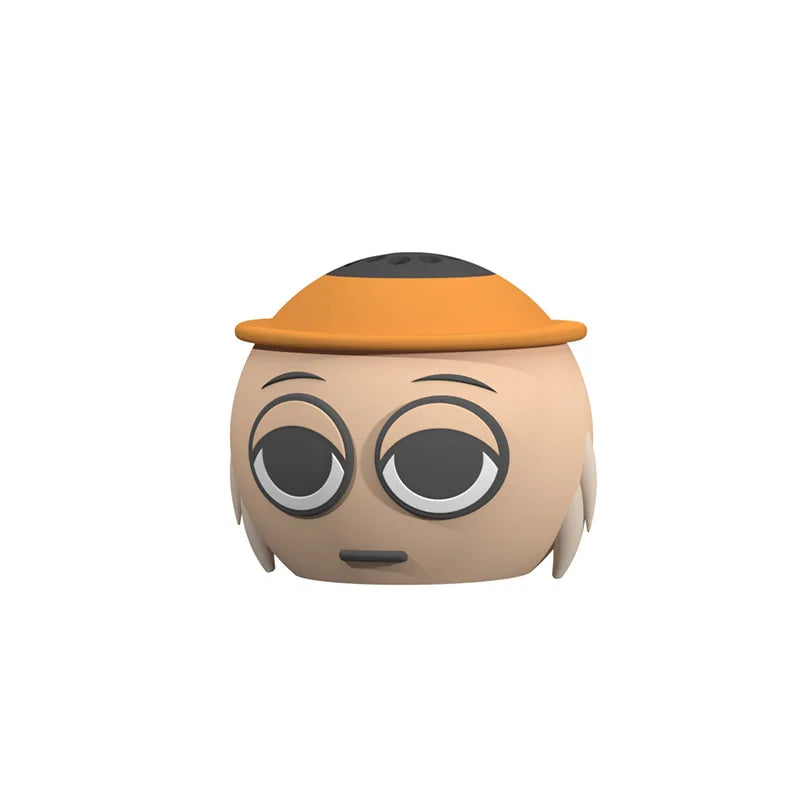 Beige sprunki cartoon anime wireless soundbox music speaker with oversized black eyes orange hat for boys girls gift