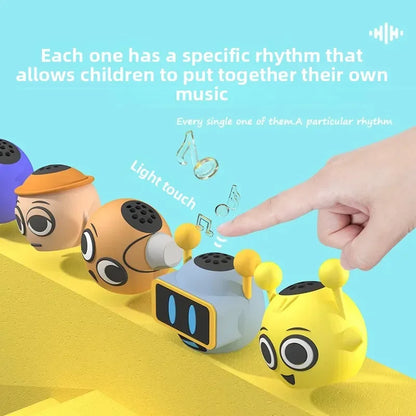 A row of colorful sprunki cartoon anime soundbox music boys decorations expressive wireless speakers with faces