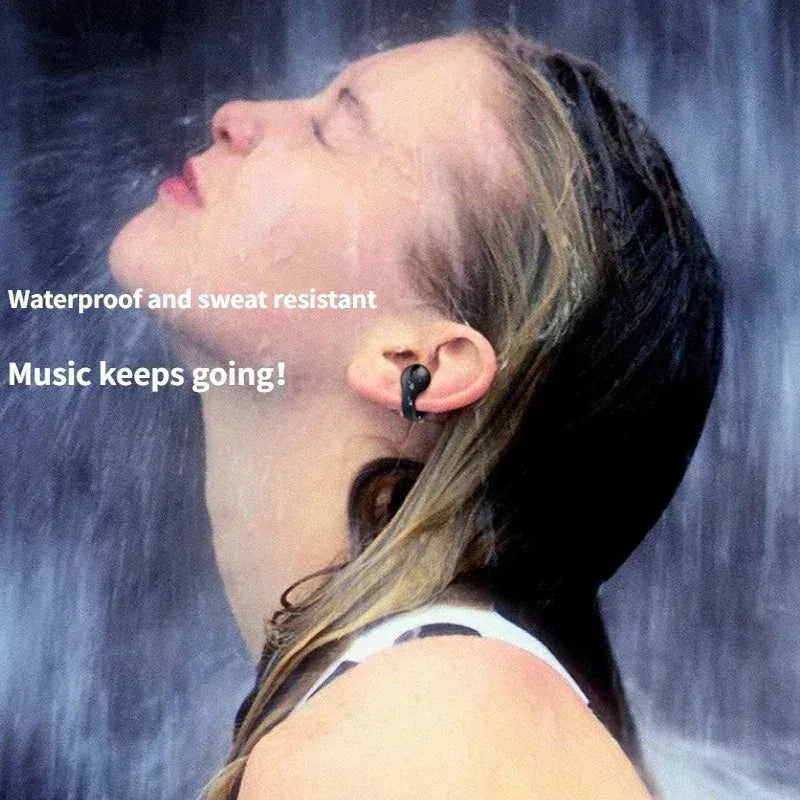 Black wireless bone conduction earbud in use noise canceling headset ideal for sports gaming earphone experience