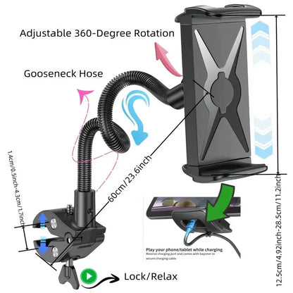 Black adjustable 360-degree rotation tablet holder phone with flexible gooseneck for music stand tablet mic stand use