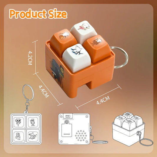 Orange plastic button keychain pendant with four colorful cartoon anime keys from tralala tungtungtung wooden decor