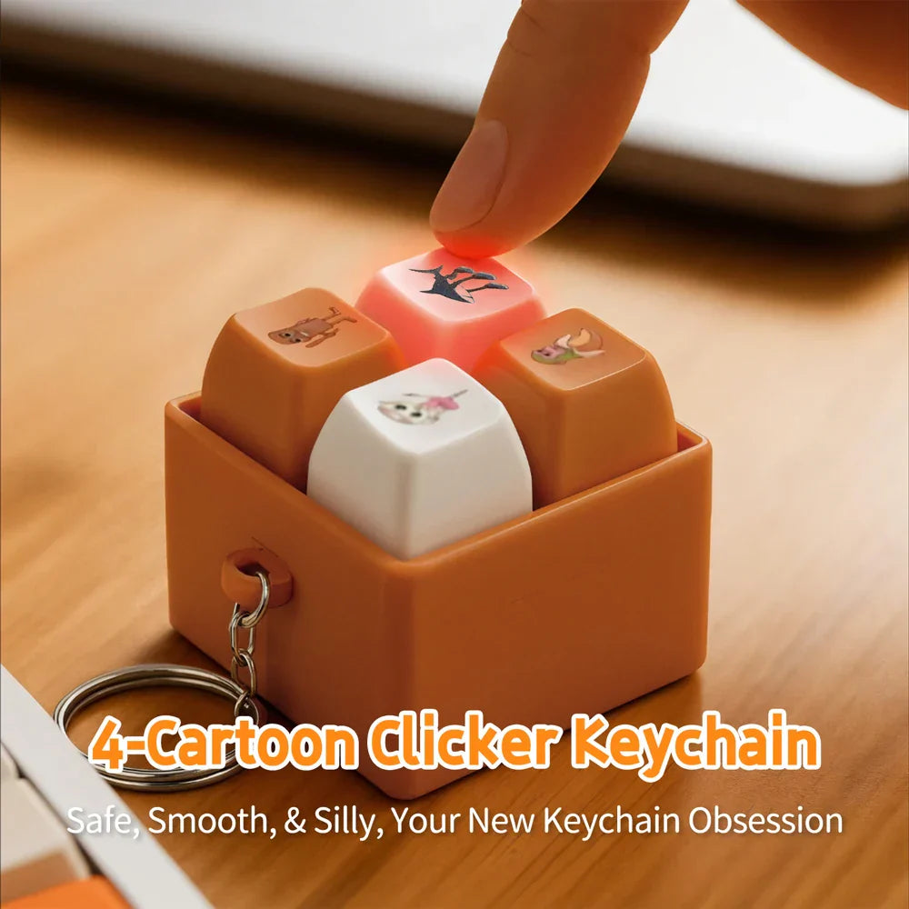 Orange plastic button keychain pendant with four cartoon keys and metal ring for tralala tungtungtung wooden anime decor