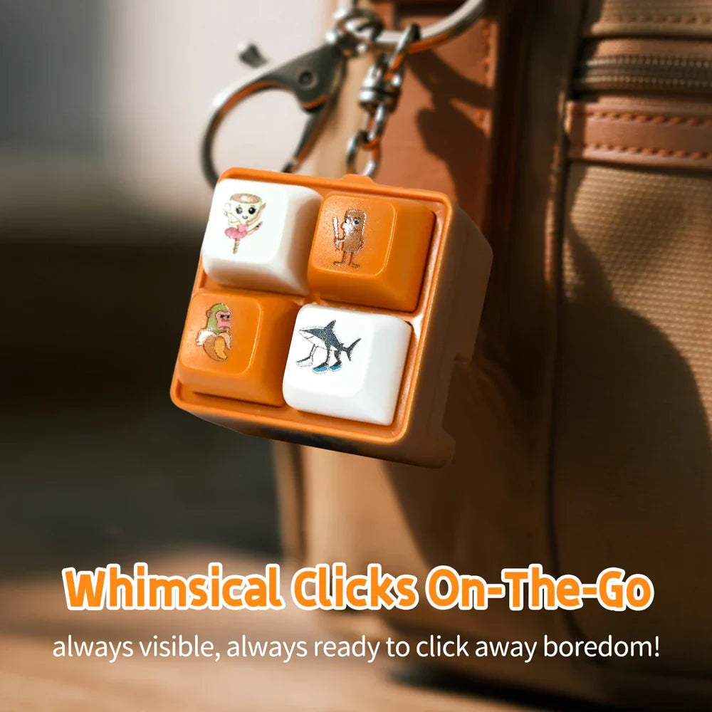 Orange and white keycap button keychain pendant with playful animal illustrations from tralala tungtungtung wooden anime peripheral decor