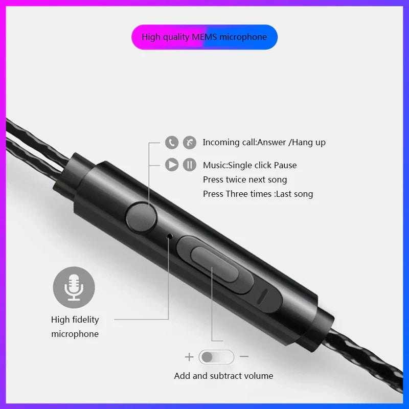 Black cylindrical earphone control module with buttons for call management and volume on huawei headphones metal bass stereo music hifi sport headset
