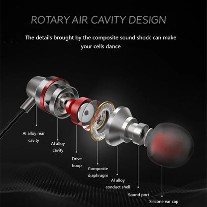 Silver and red type c usb wired earphones with rotary air cavity aluminum alloy shell hifi sport headset bass stereo music