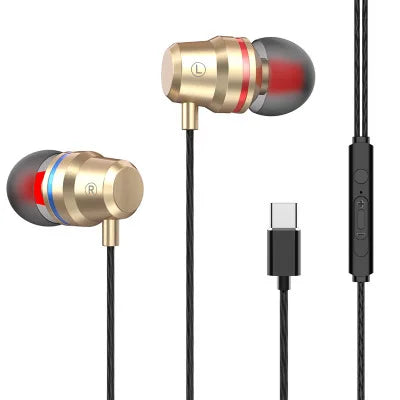 Gold-colored huawei headphones metal wired type c usb earphones with bass stereo music hifi sport headset and mic