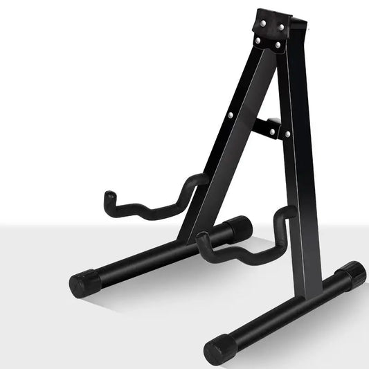 Black metal universal electric guitar stand with adjustable arms and rubberized feet for electric bass guitar vertical storage