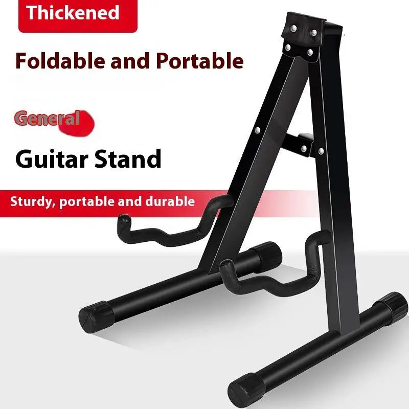 Black thickened foldable vertical guitar stand with sturdy metal construction and padded armrests for universal electric guitar and electric bass guitar
