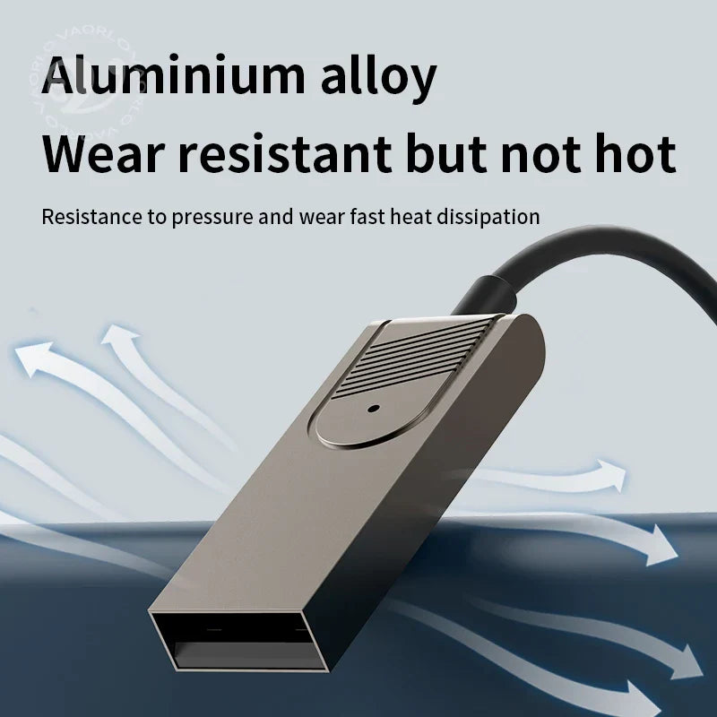 Silver aluminum alloy audio receiver dongle with ventilation slots for car bt transmit and receiver dongle handsfree use