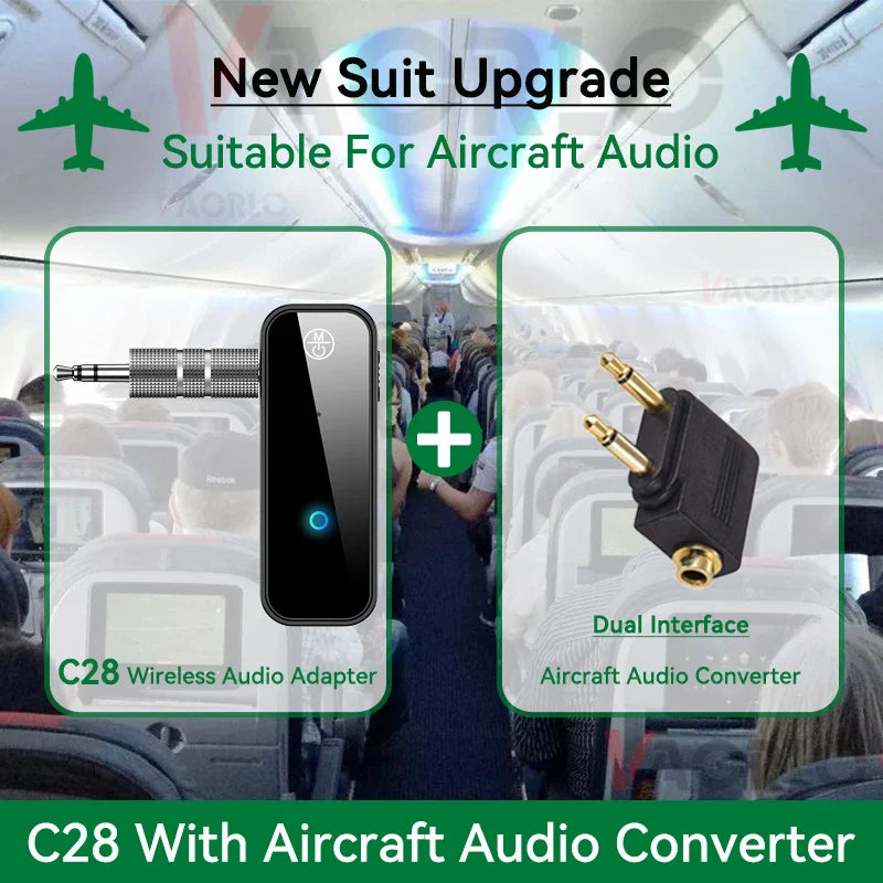 Black c28 audio transmitter receiver in1 wireless adapter with textured silver 3.5mm jack and blue led upgrade bluetooth