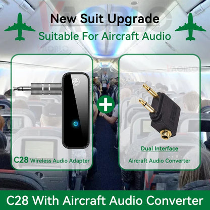 Black c28 audio transmitter receiver in1 wireless adapter with textured silver 3.5mm jack and blue led upgrade bluetooth
