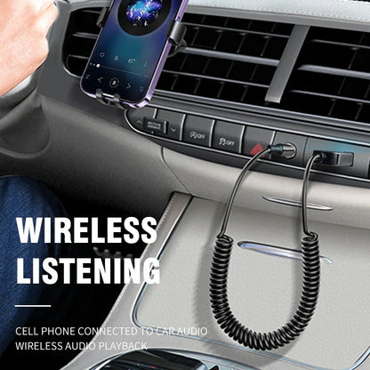 Purple bluetooth 5.4 aux car wireless music adapter with black coiled cable in car air vent kit wired speaker mount