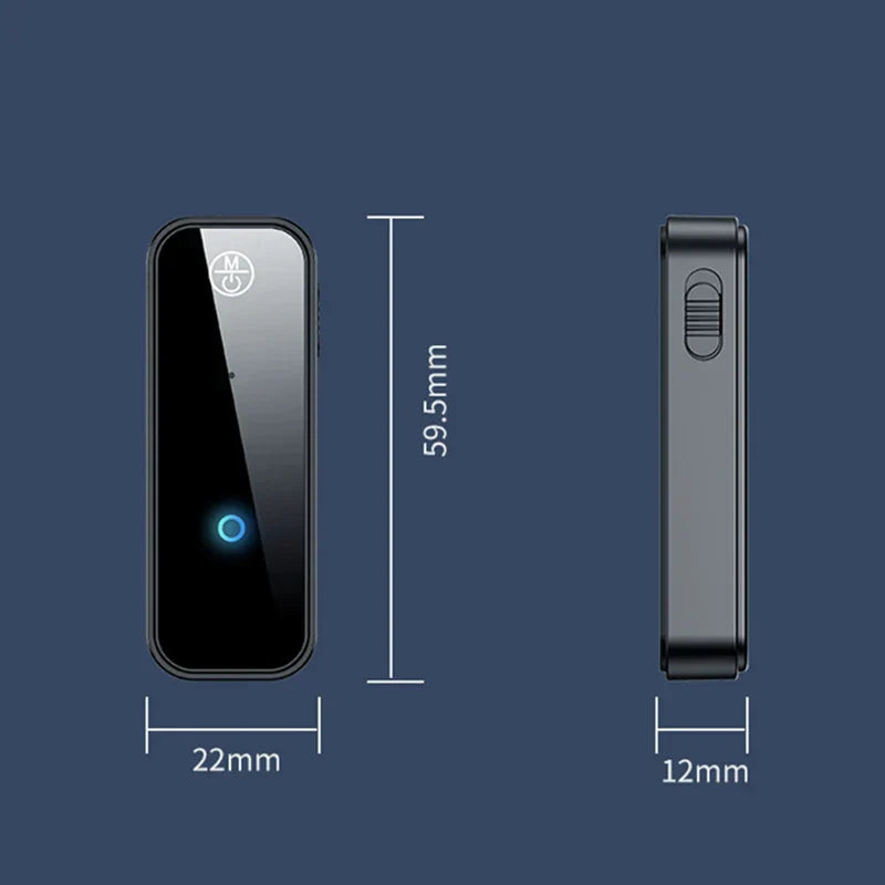 Black rectangular music wireless adapter with glossy finish and blue ring, upgrades c28 audio receiver transmitter for car tv pc