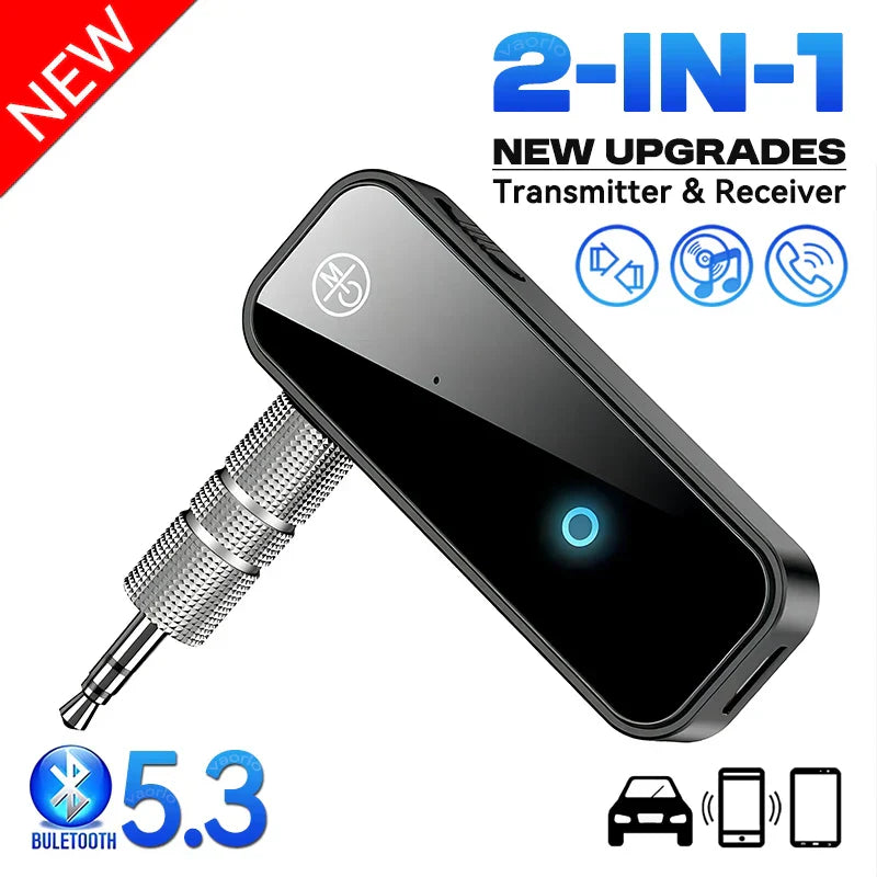 Black and silver upgrades c28 2 in 1 bluetooth 5.3 music wireless adapter with textured metallic connector for car audio integration