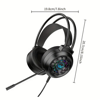 Black wired gaming headphones with microphone led light and surround sound portable design for professional use