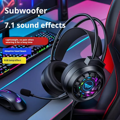 Black wired gaming headphones with microphone led light, rgb lighting, and surround sound portable design for professional use