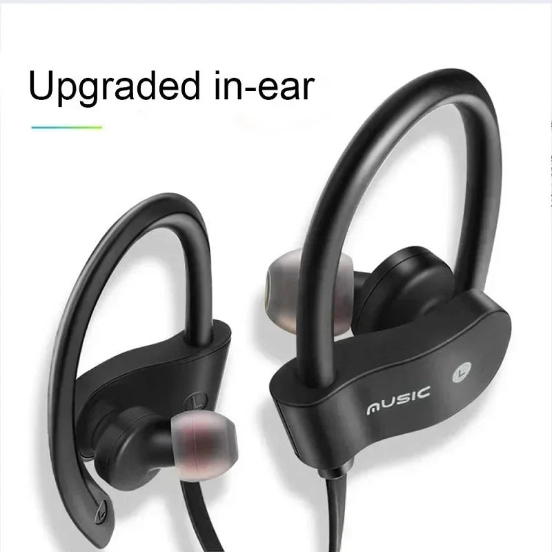 Black wireless earphones sport with hook design and gray silicone tips perfect for music headset gaming handsfree use
