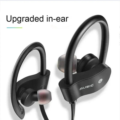 Black wireless earphones sport with hook design and gray silicone tips perfect for music headset gaming handsfree use