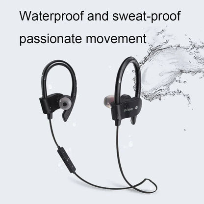 Black wireless earphones sport with sleek curved design and central control module for music headset gaming handsfree use