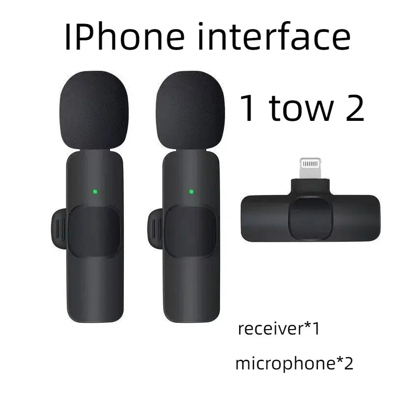Black wireless lavalier microphone k9 portable with foam windshields and green lights for android live broadcast and iphone use