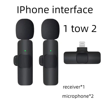 Black wireless lavalier microphone k9 portable with foam windshields and green lights for android live broadcast and iphone use
