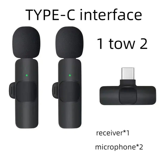 Black wireless lavalier microphone k9 portable with type-c and green indicator lights for android live broadcast use