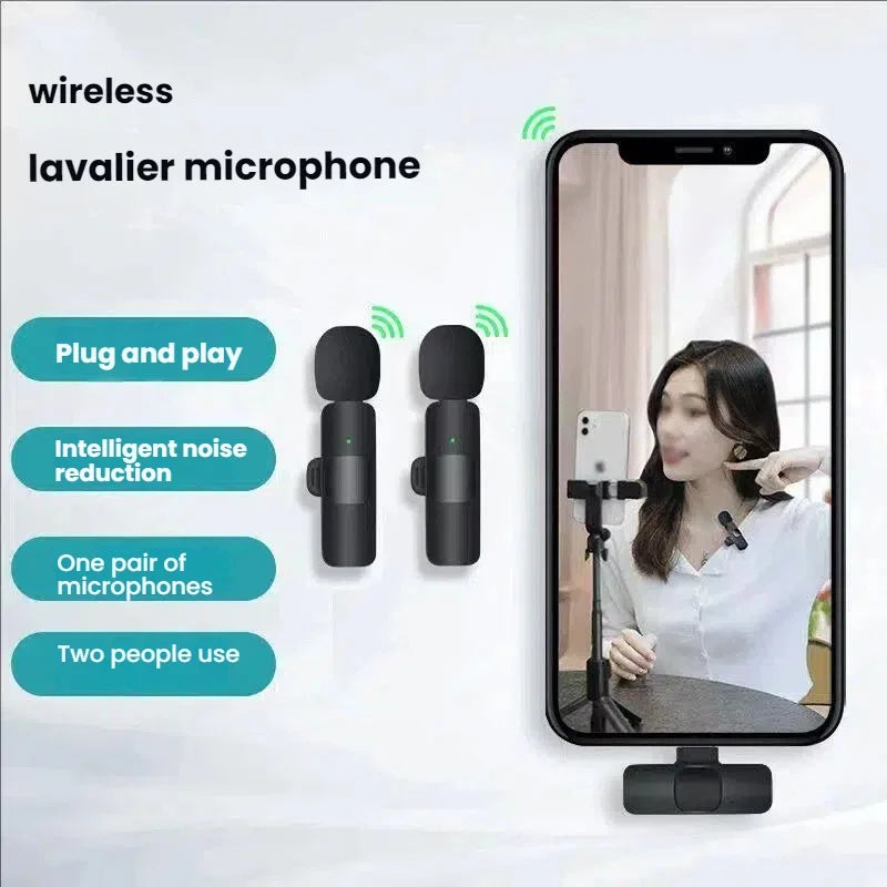 Black wireless lavalier microphone k9 portable with clip attachment for android live broadcast and mobile recording