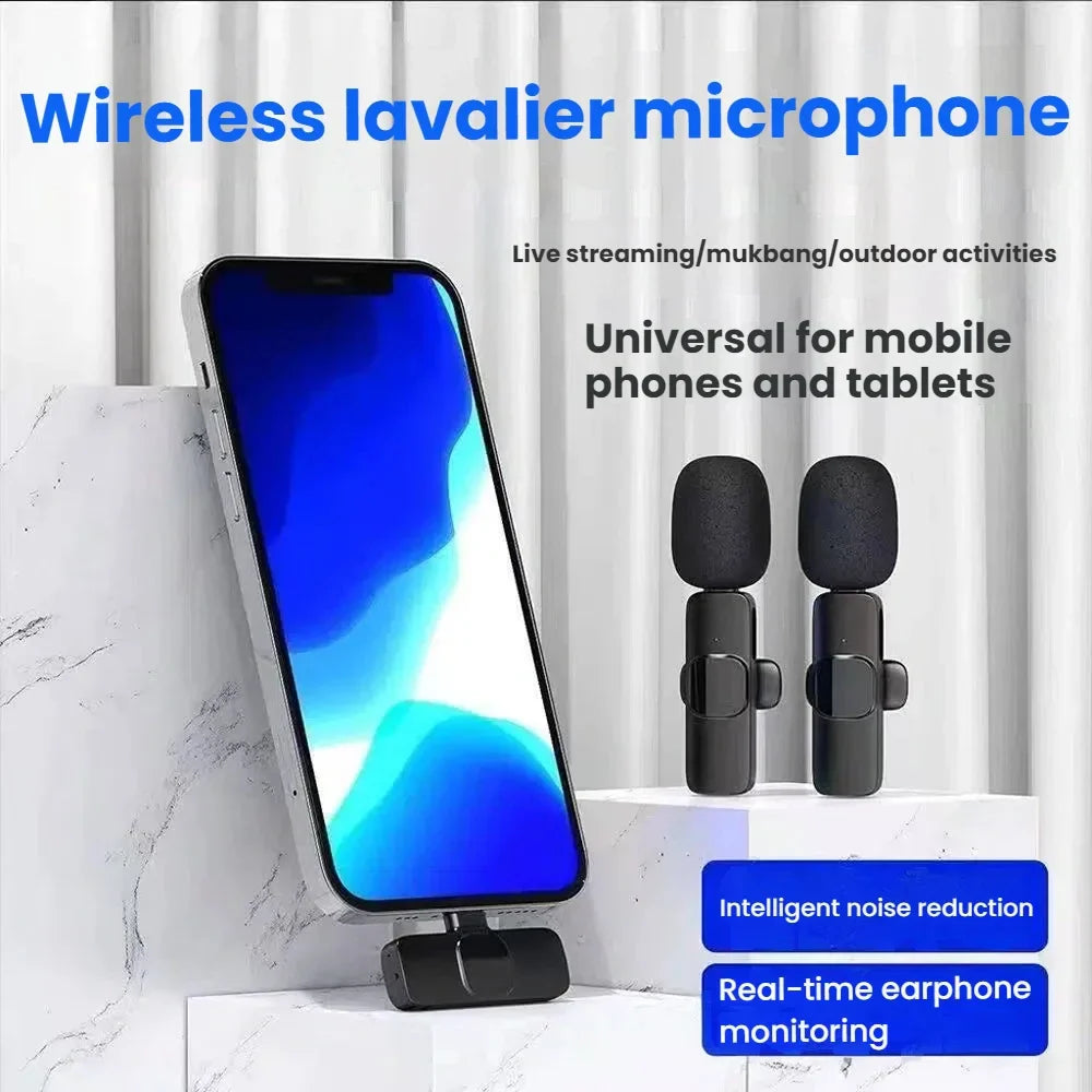 Black wireless lavalier microphone k9 portable with foam windscreen and clip for android live broadcast and mobile devices