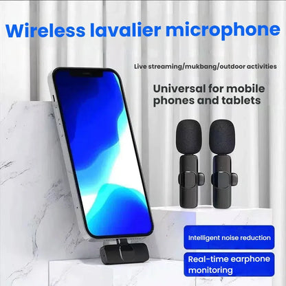 Black wireless lavalier microphone k9 portable with foam windscreen and clip for android live broadcast and mobile devices